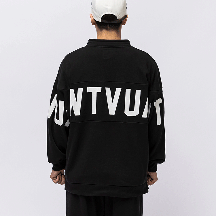 Shop WTAPS FW21 Half-Zip Pullover Sweatshirt with Letter Print Unisex. 212ATDT-CSM12
