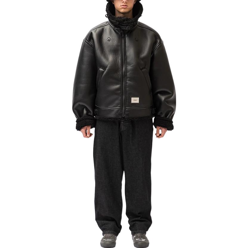 Shop WTAPS FW22  Black Plain Collared Jacket 222BRDT-JKM05