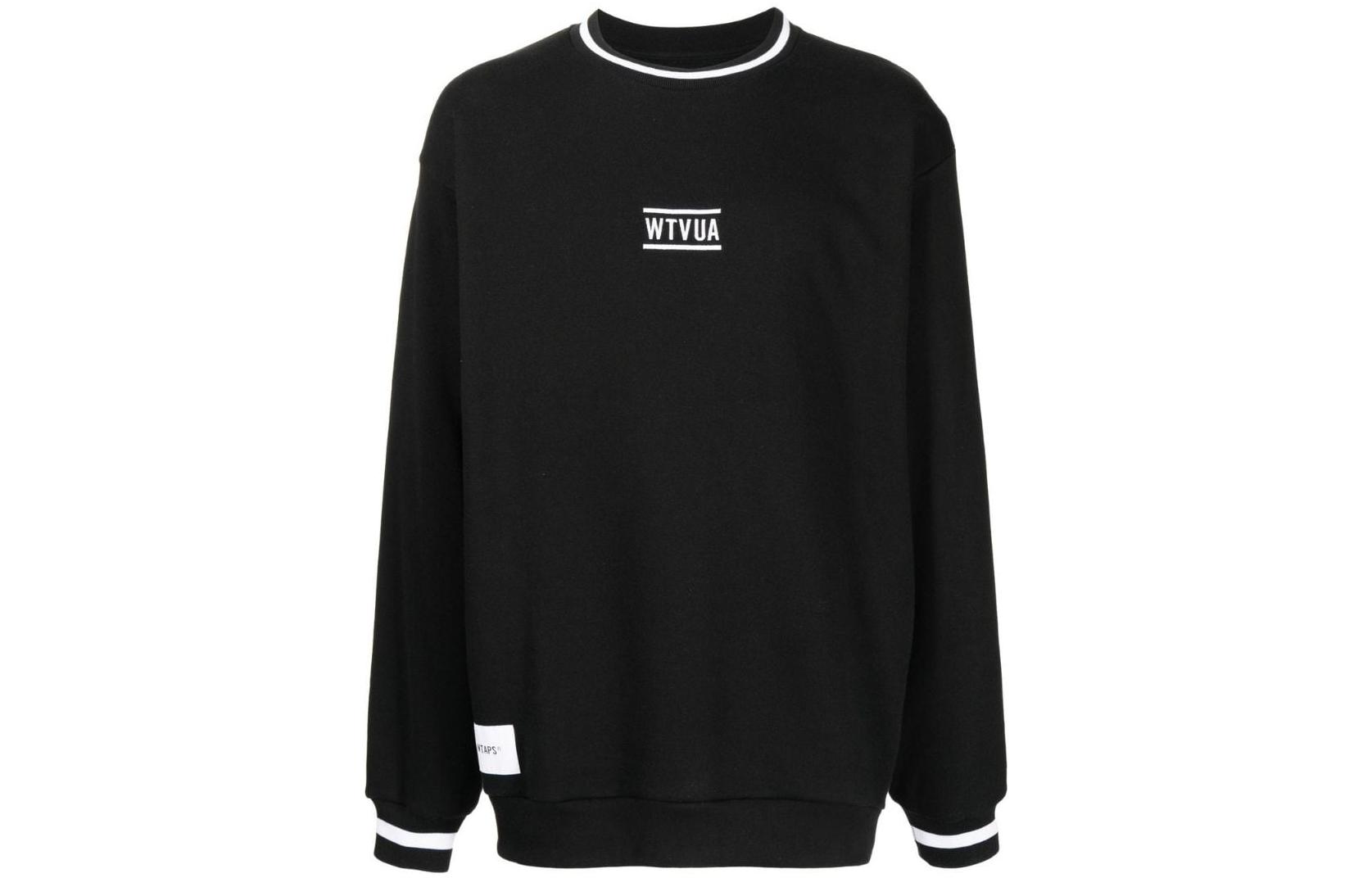 WTAPS FW22 Black Crewneck Sweatshirt with Solid Color Logo Print for Men 212ATDTCSM17BLACK
