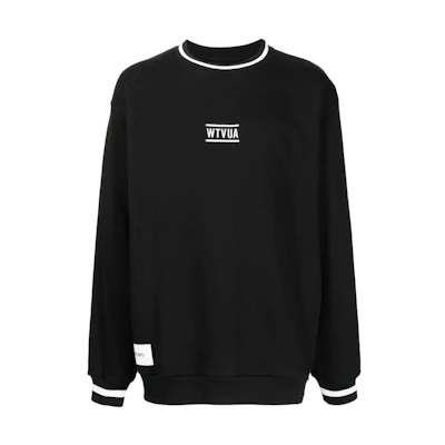 WTAPS FW22 Black Crewneck Sweatshirt with Solid Color Logo Print for Men 212ATDTCSM17BLACK