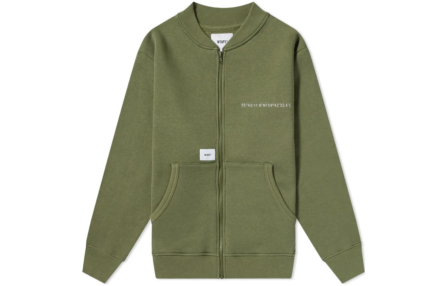 WTAPS FW22 Full-Zip Collarless Embroidered Patch Jacket Olive Green 212ATDT-CSM21-OVD