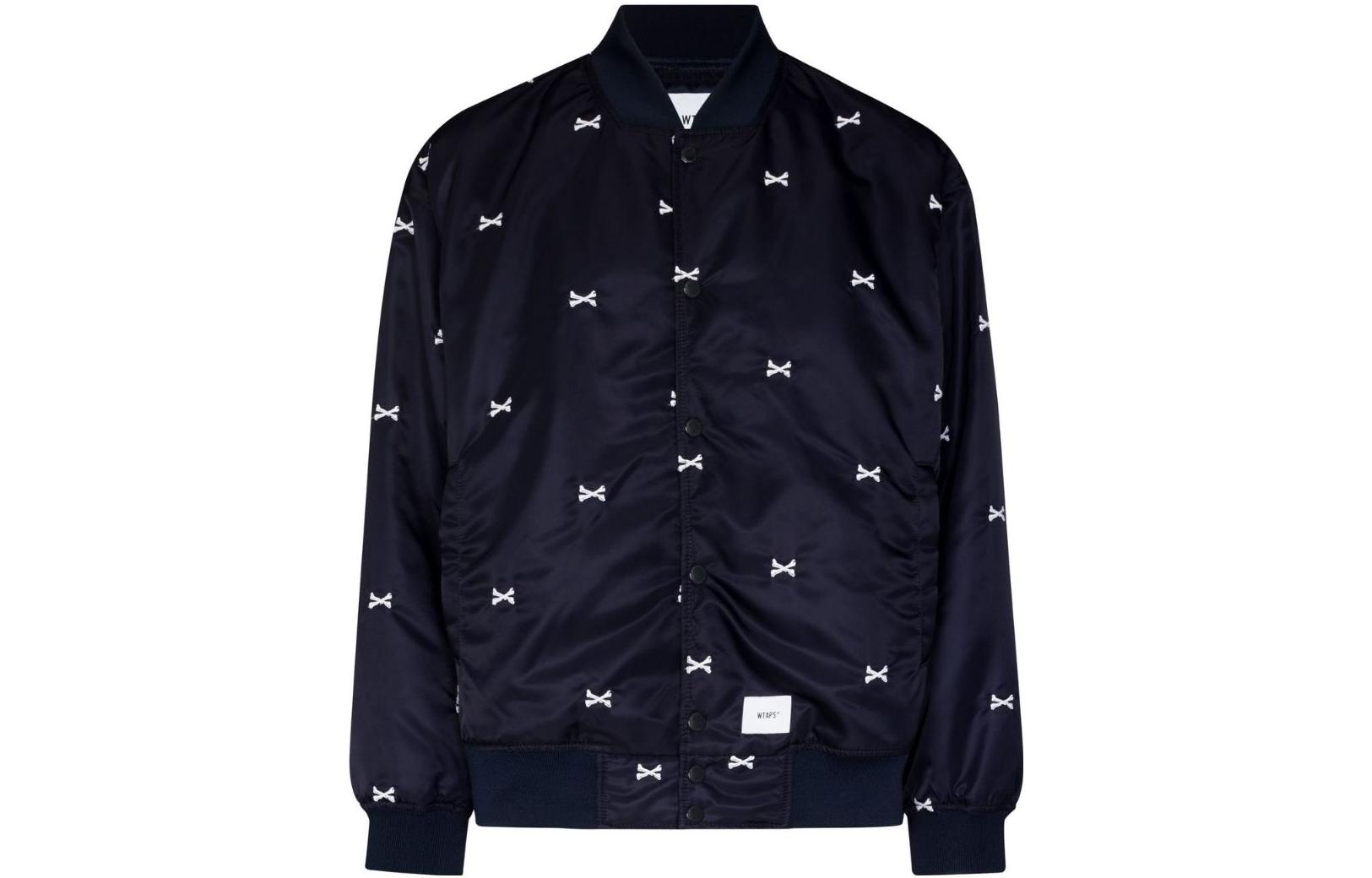 WTAPS FW22 Logo All-Over Embroidered Patch Jacket Black 221TQDTJKM01NAVY