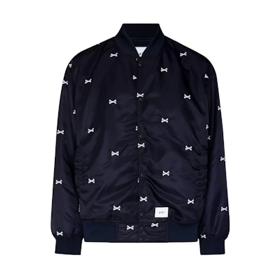 WTAPS FW22 Logo All-Over Embroidered Patch Jacket Black 221TQDTJKM01NAVY
