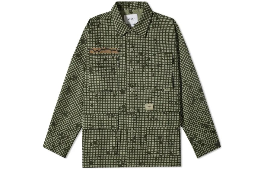 WTAPS FW22 Olive Green Plaid Printed Collar Jacket  Outerwear. 212WVDT-SHM03-CMO