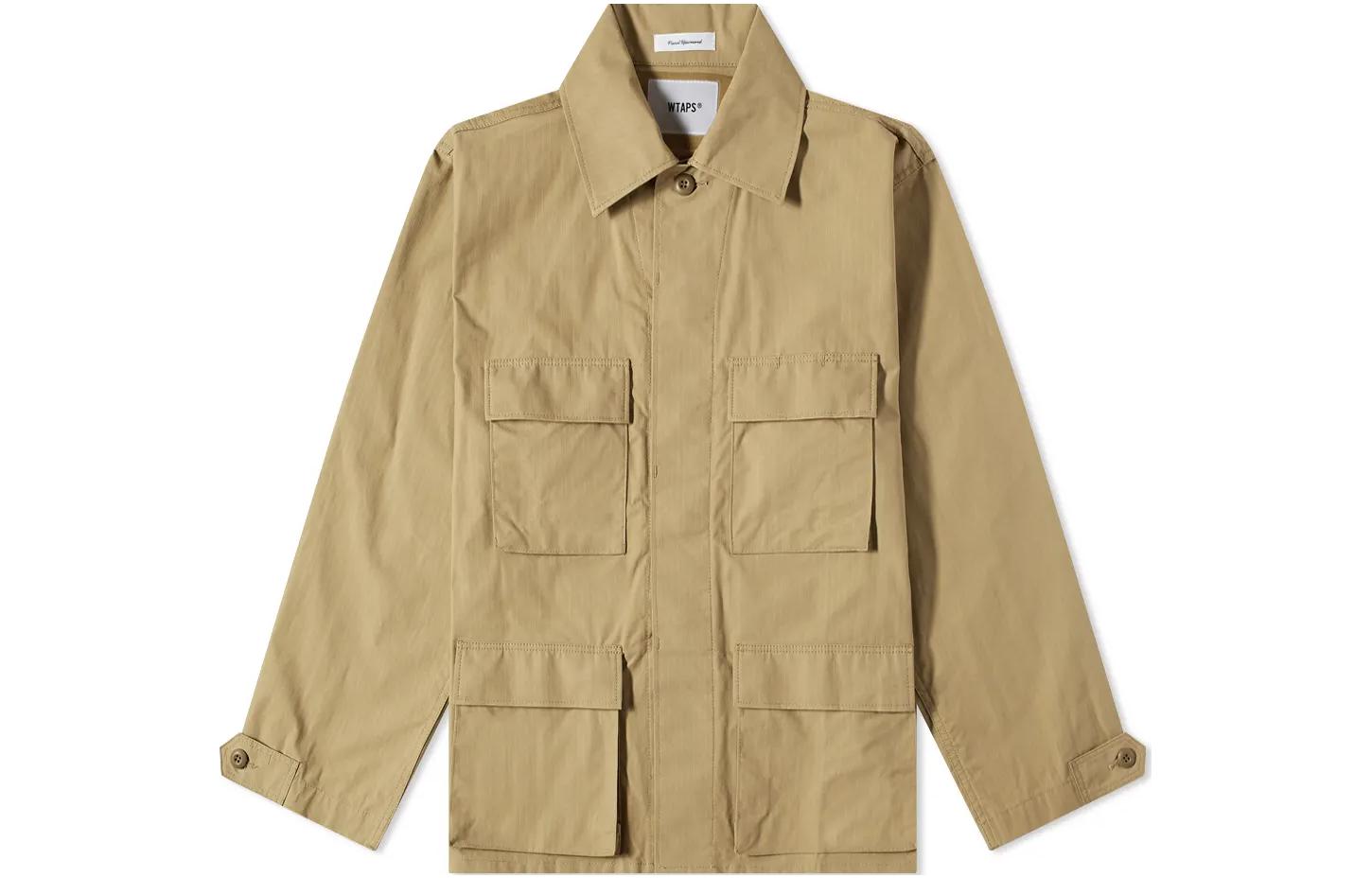 WTAPS FW22 Plain Collared Multi-Pocket Long Sleeve Jacket - 212WVDT-SHM01-BGE
