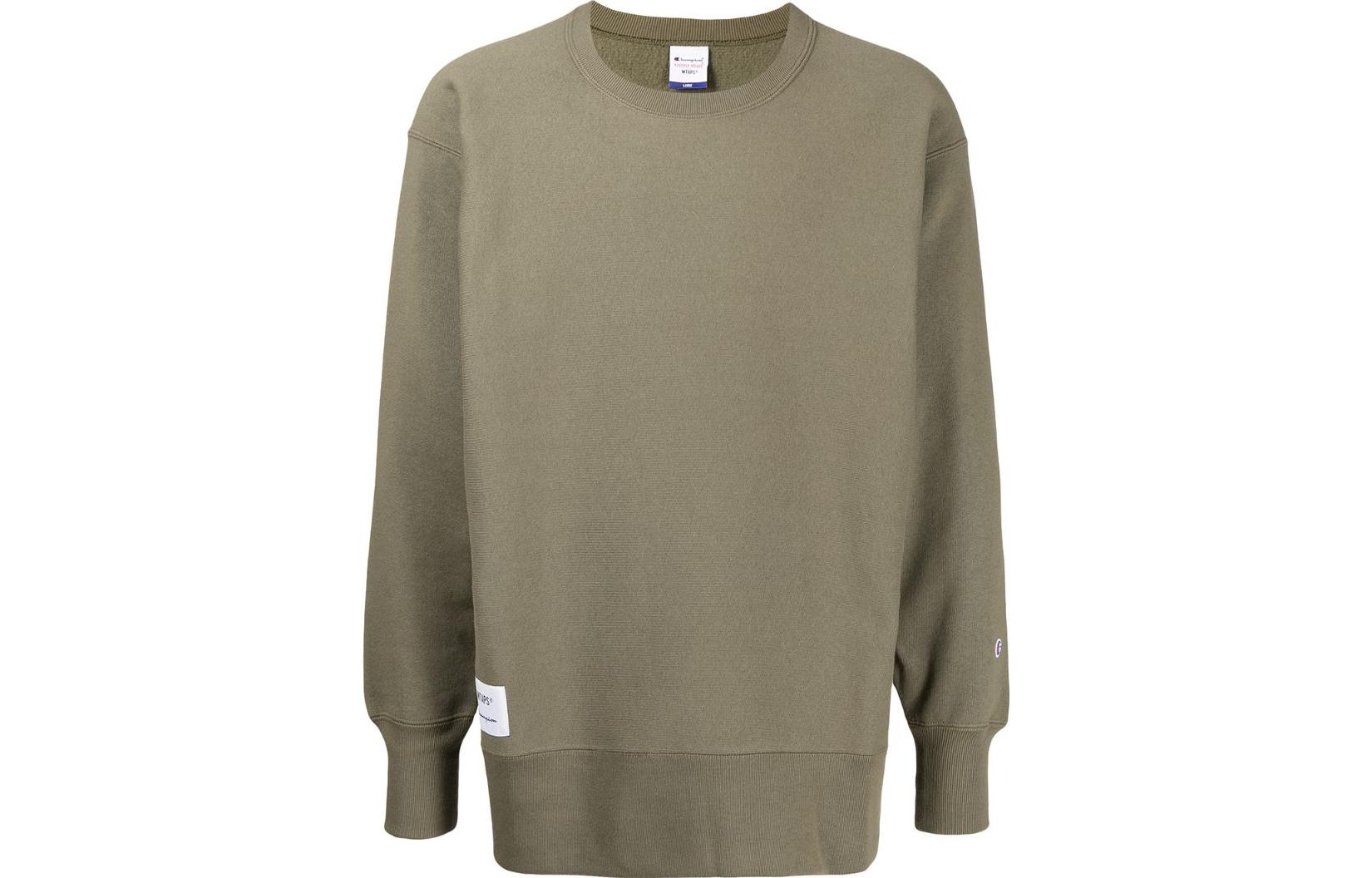 WTAPS FW22 Solid Color Patch Crewneck Sweatshirt Green Mens 202HBCHDCSM03SOLIVE