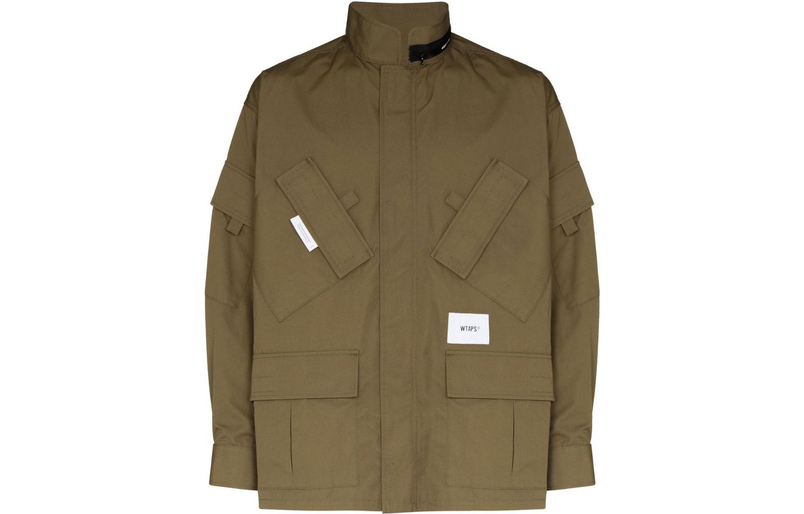 WTAPS FW22 Solid Logo Patch Stand Collar Green Jacket Long Sleeve 221BRDTJKM03OLIVE