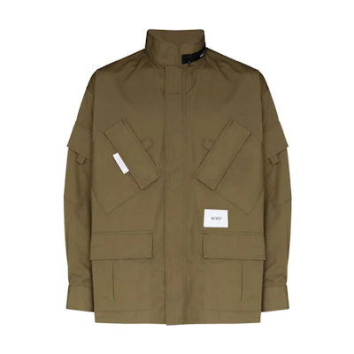 WTAPS FW22 Solid Logo Patch Stand Collar Green Jacket Long Sleeve 221BRDTJKM03OLIVE