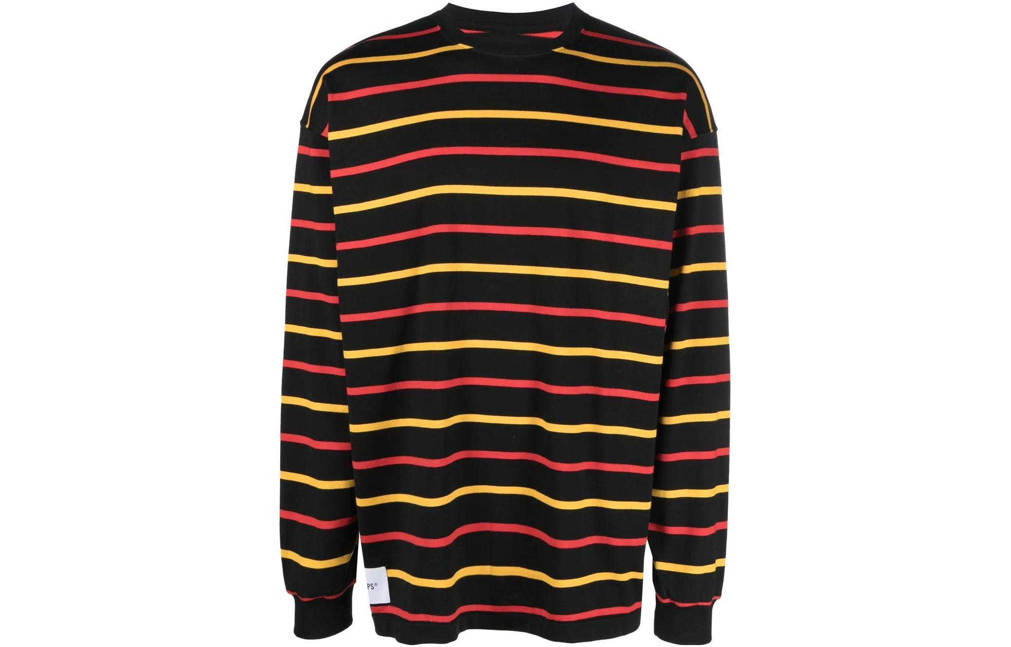 WTAPS FW22 Striped Graphic Crewneck Long Sleeve Sweatshirt Black 222ATDTCSM14