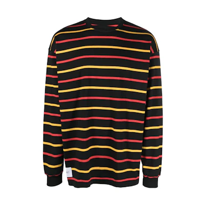 WTAPS FW22 Striped Graphic Crewneck Long Sleeve Sweatshirt Black 222ATDTCSM14