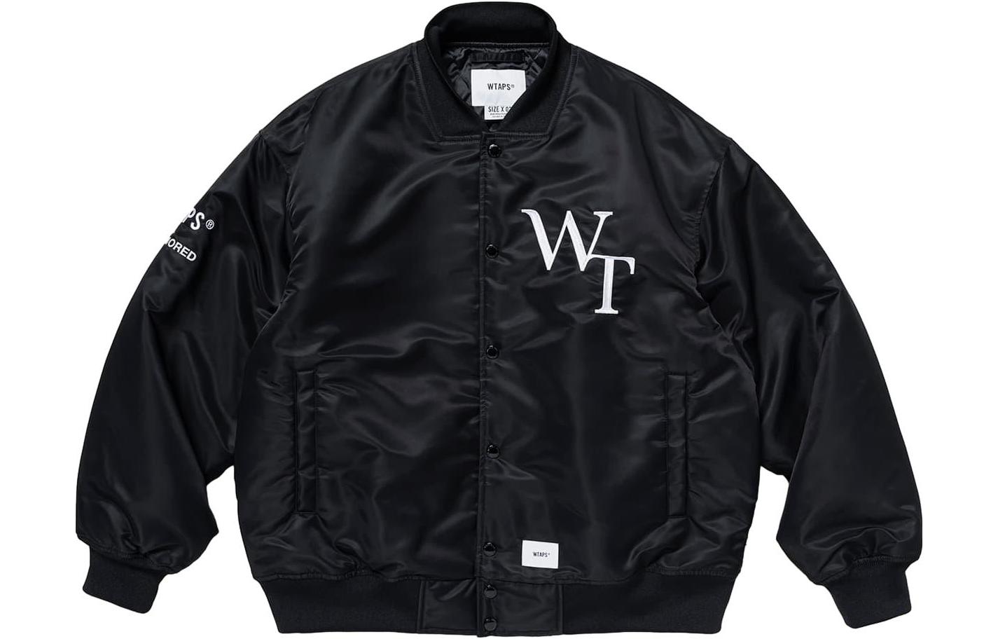 WTAPS FW23 Black Stand Collar Letter Print Patchwork Jacket 232TQDT-JKM05