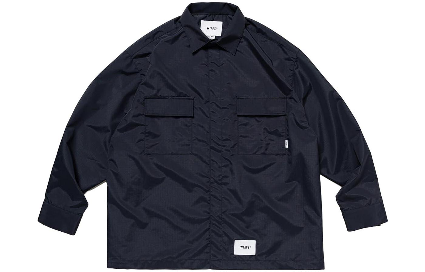 WTAPS FW23 Single-Breasted Logo Collared Long-Sleeve Jacket 232BRDT-SHM02