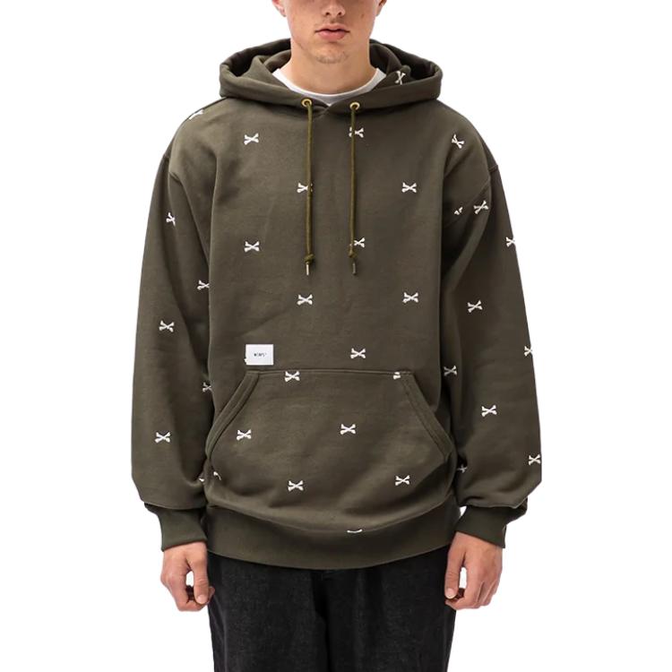 Shop WTAPS Graphic Print Pullover Hoodie Green . 222ATDT-CSM26-OLIVE