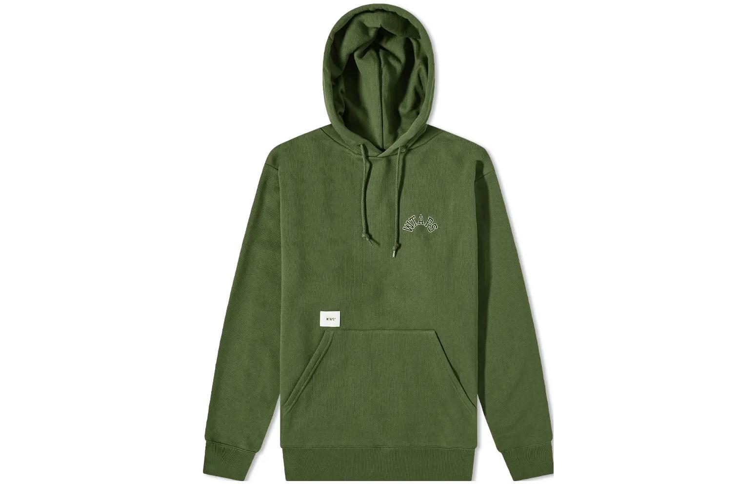 WTAPS Green Embroidered Plain Drawstring Hoodie 212ATDT-CSM15