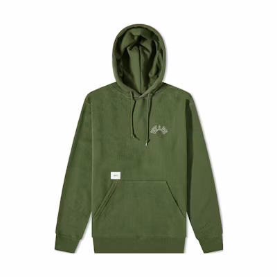 WTAPS Green Embroidered Plain Drawstring Hoodie 212ATDT-CSM15