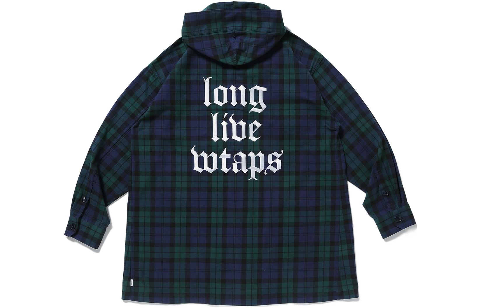 WTAPS Green Plaid Print Hooded Long-Sleeve Jacket for Men 221TQDT-JKM02
