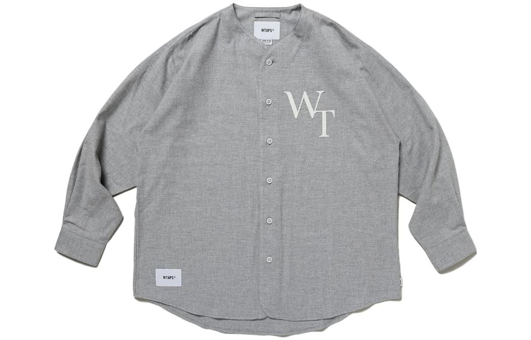 WTAPS Grey Button-Up Jacket with Logo Print for Men Long-Sleeve 231TQDT-SHM07
