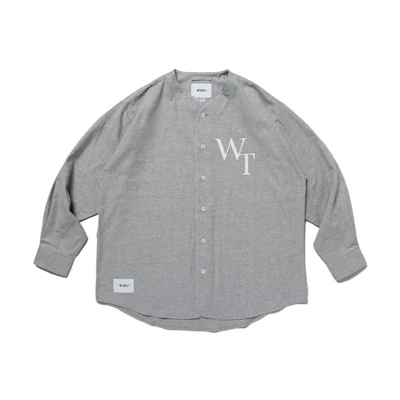 WTAPS Grey Button-Up Jacket with Logo Print for Men Long-Sleeve 231TQDT-SHM07