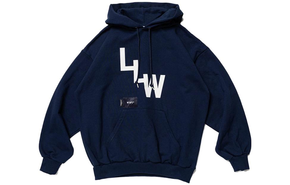 WTAPS Letter Print Pullover Hoodie Navy Blue 222ATDT-HPM04S-NAVY