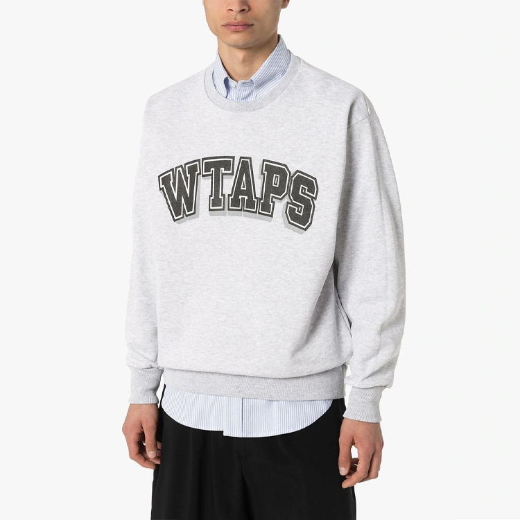 Shop WTAPS Letter Print Pullover Sweatshirt Unisex Light Grey 201ATDT-CSM17