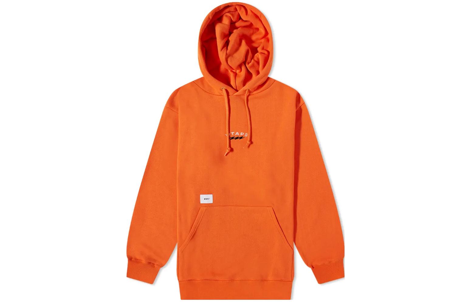 WTAPS Logo Embroidered Hoodie Orange Long Sleeve Pullover Sweatshirt 212ATDT-CSM20-ORG