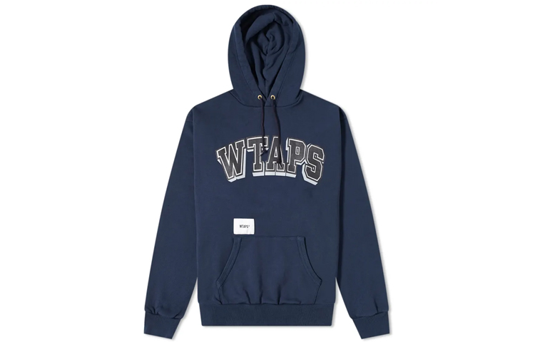 WTAPS Logo Print Navy Hoodie Unisex 201ATDT-CSM18