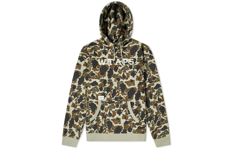WTAPS Logo Printed Hoodie Green Camo Men 182ATDT-CSM04S