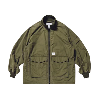 WTAPS Military Green Loose-Fit Stand Collar Jacket with Large Pockets. 202TQDT-JKM01