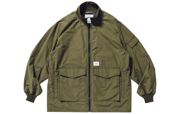 Order WTAPS Military Green Loose-Fit Stand Collar Jacket with Large Pockets. 202TQDT-JKM01
