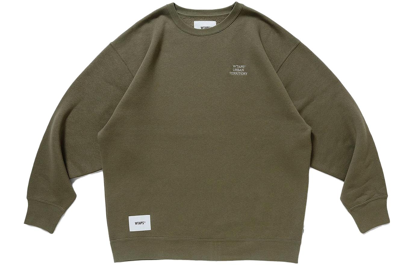 WTAPS Olive Green Embroidered Logo Crewneck Sweatshirt Long Sleeve 222ATDT-CSM19