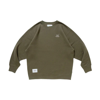 WTAPS Olive Green Embroidered Logo Crewneck Sweatshirt Long Sleeve 222ATDT-CSM19
