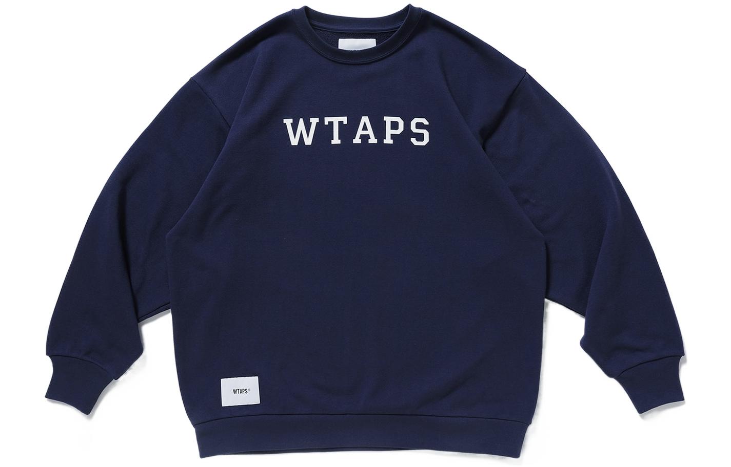 Lookbook WTAPS Plain Navy Blue Pullover Crewneck Sweatshirt 221ATDT-CSM18