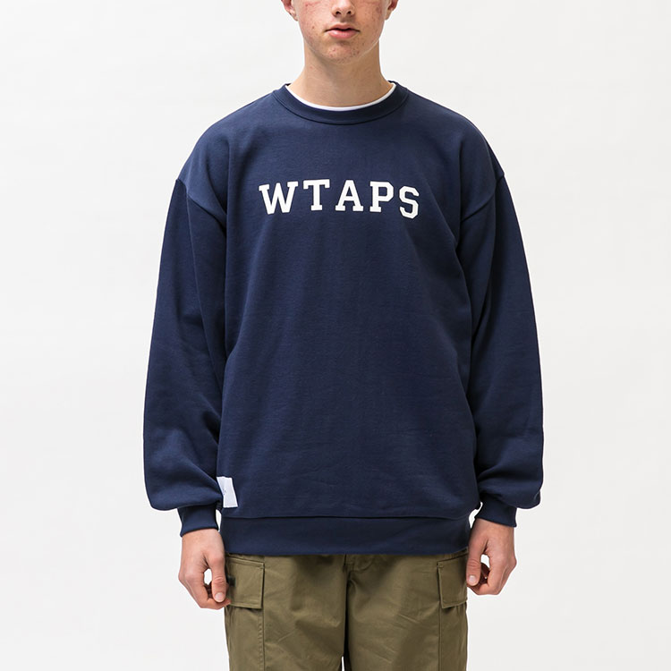Purchase WTAPS Plain Navy Blue Pullover Crewneck Sweatshirt 221ATDT-CSM18
