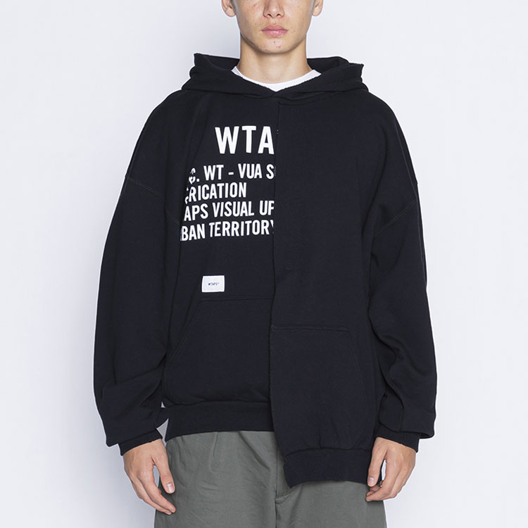 Shop WTAPS SS21 Asymmetrical Cotton Hooded Sweatshirt 211ATDT-CSM39