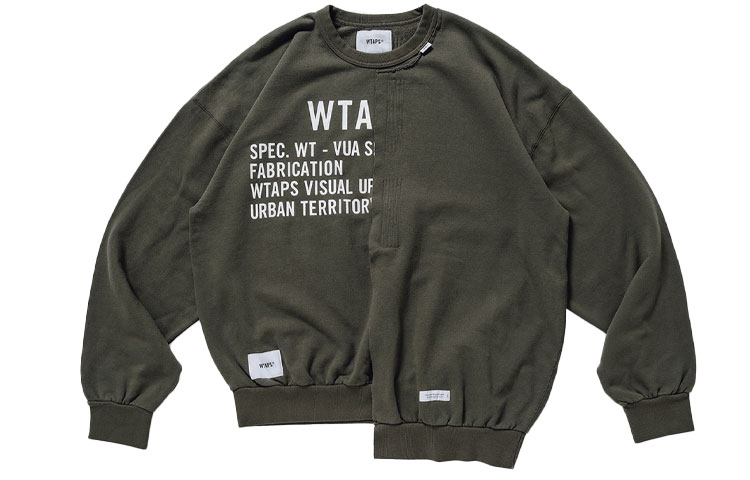 WTAPS SS21 RAGS Asymmetrical Crew Neck Cotton Sweatshirt 211ATDT-CSM27