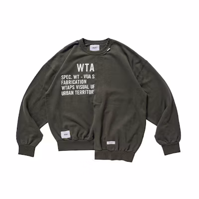 WTAPS SS21 RAGS Asymmetrical Crew Neck Cotton Sweatshirt 211ATDT-CSM27