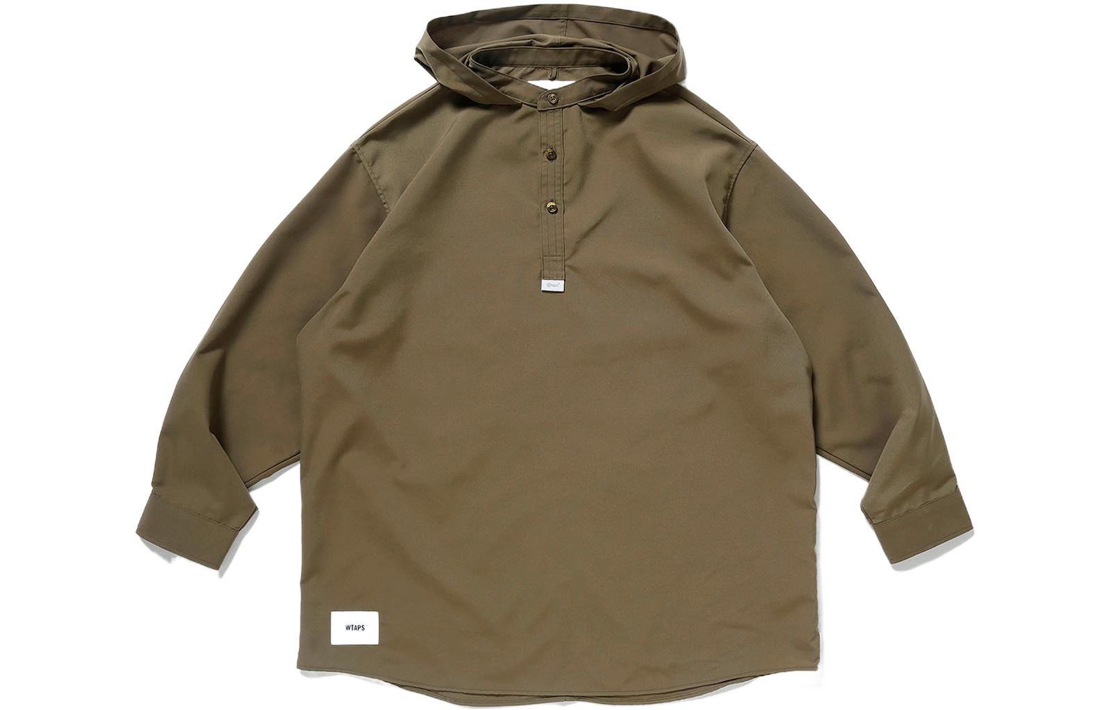 WTAPS SS22 Brown Oversized Hoodie with Button & Long Sleeves 222BRDT-SHM02