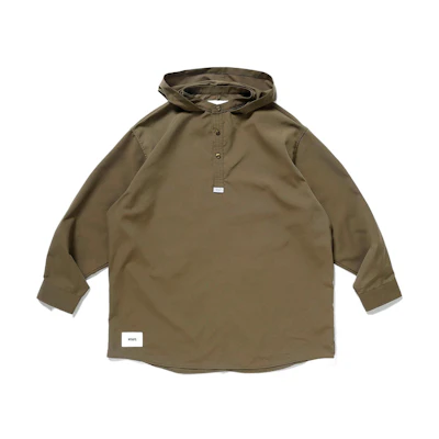 WTAPS SS22 Brown Oversized Hoodie with Button & Long Sleeves 222BRDT-SHM02