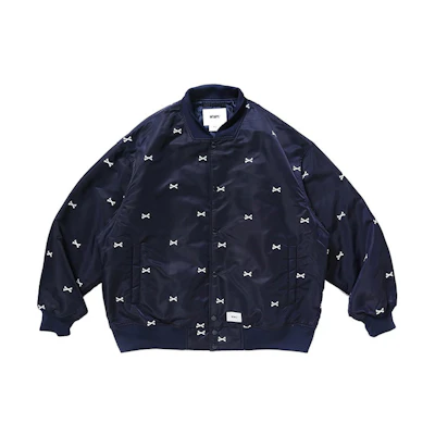 WTAPS SS22 Embroidered Bone Print Bomber Jacket Unisex Baseball Style. 221TQDT-JKM01