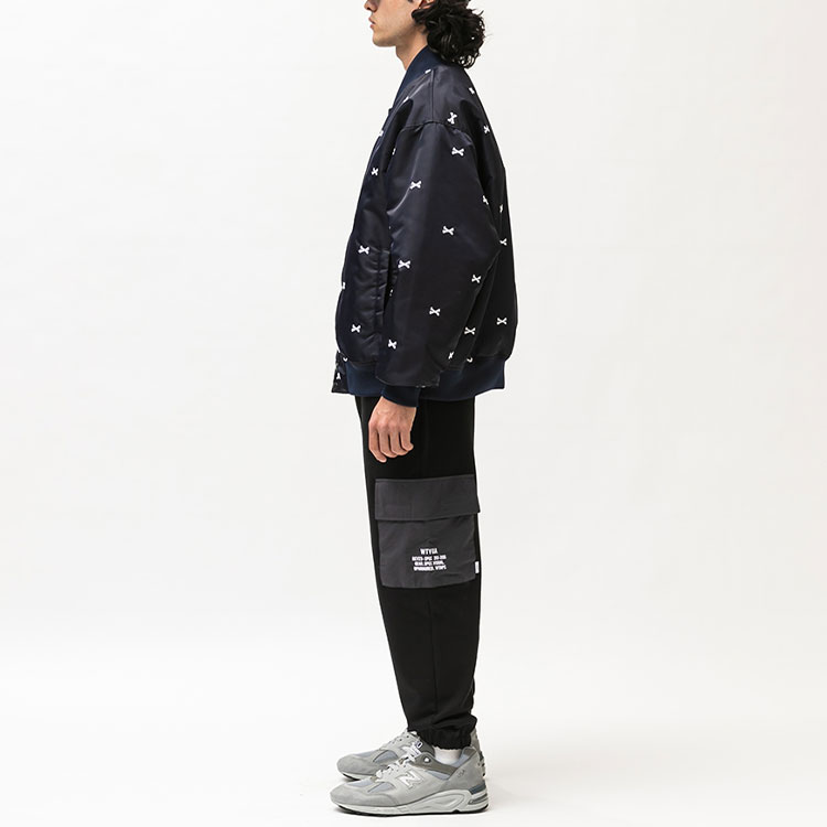 Details for WTAPS SS22 Embroidered Bone Print Bomber Jacket Unisex Baseball Style. 221TQDT-JKM01
