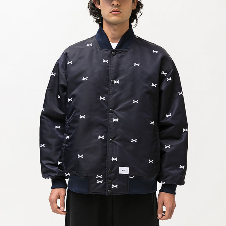 Sizing WTAPS SS22 Embroidered Bone Print Bomber Jacket Unisex Baseball Style. 221TQDT-JKM01