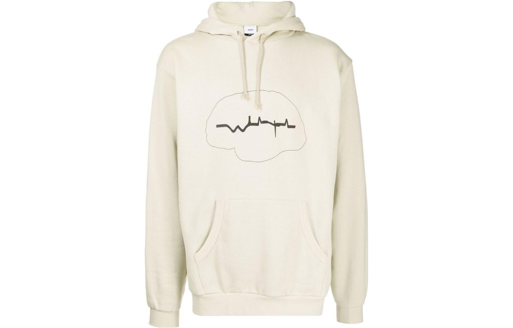 WTAPS SS22 Logo Print Hoodie Beige Long Sleeve 212ATDT-HP03S