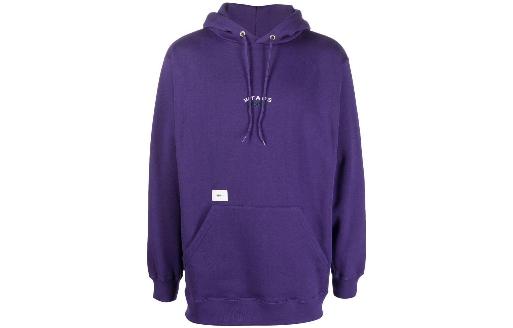 WTAPS SS22 Solid Logo Hoodie Purple Long Sleeve Pullover 212ATDT-CSM20