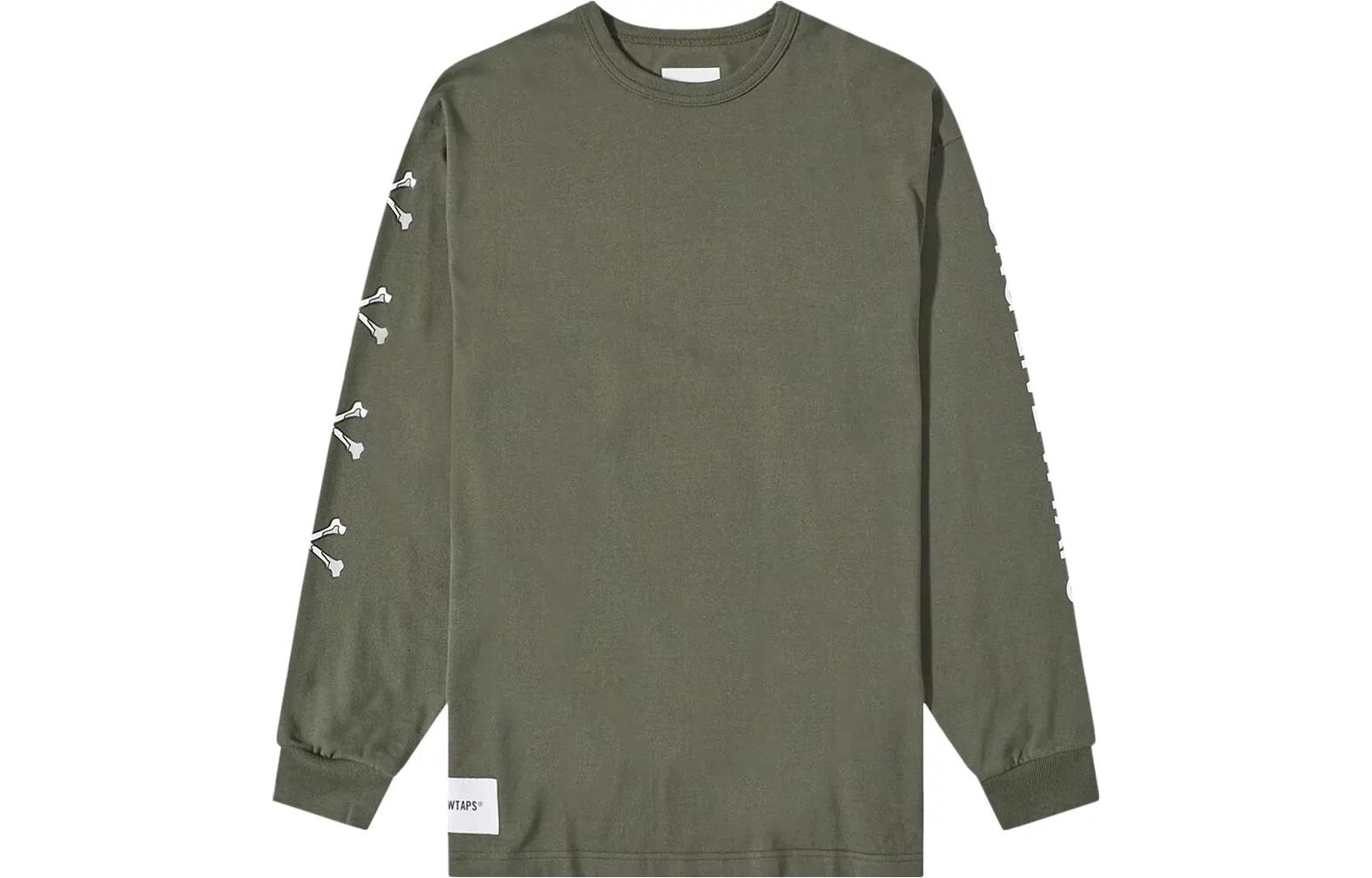 WTAPS SS23  Loose Fit Long Sleeve T-Shirt Letter Print Dark Green 222ATDT-CSM12-OLIV