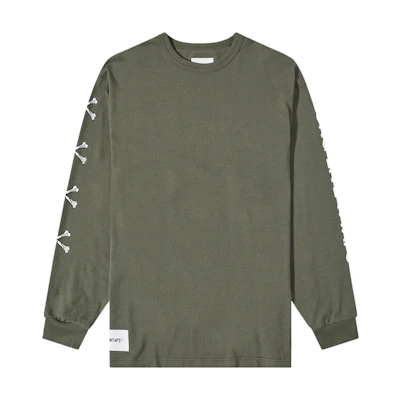 WTAPS SS23 Loose Fit Long Sleeve T-Shirt Letter Print Dark Green 222ATDT-CSM12-OLIV