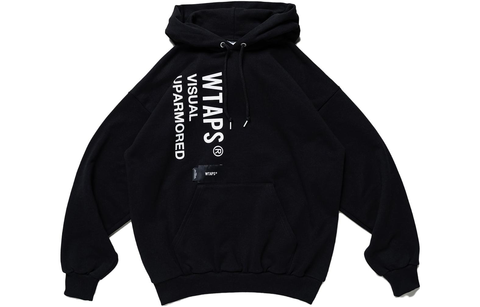 WTAPS SS23 Black Pullover Hoodie with Letter Print for Men. 222ATDT-HPM02S-BLACK