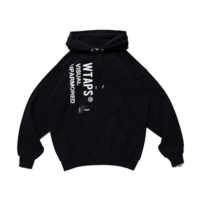 WTAPS SS23 Black Pullover Hoodie with Letter Print for Men. 222ATDT-HPM02S-BLACK