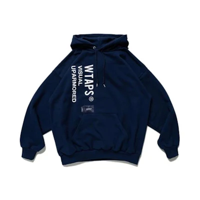 WTAPS SS23 Blue Pullover Hoodie with Solid Color Logo Print - Long Sleeve. 222ATDT-HPM02S-NAVY