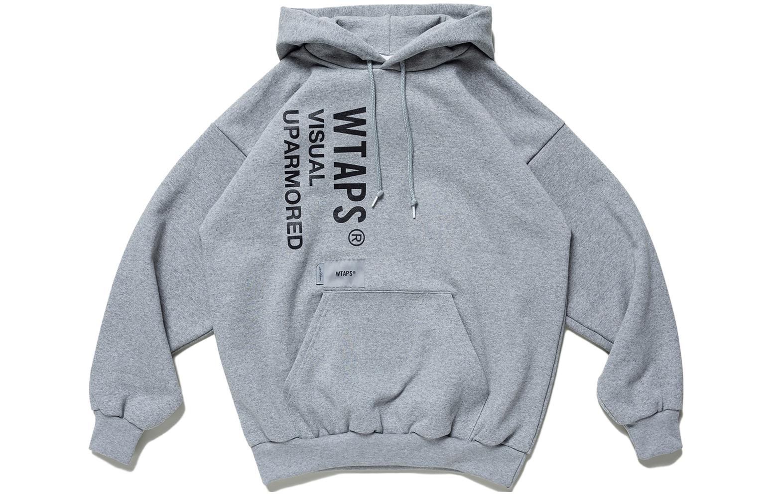 WTAPS SS23 Grey Hoodie Long Sleeve Pullover with Letter Print 222ATDT-HPM02S-GRAY