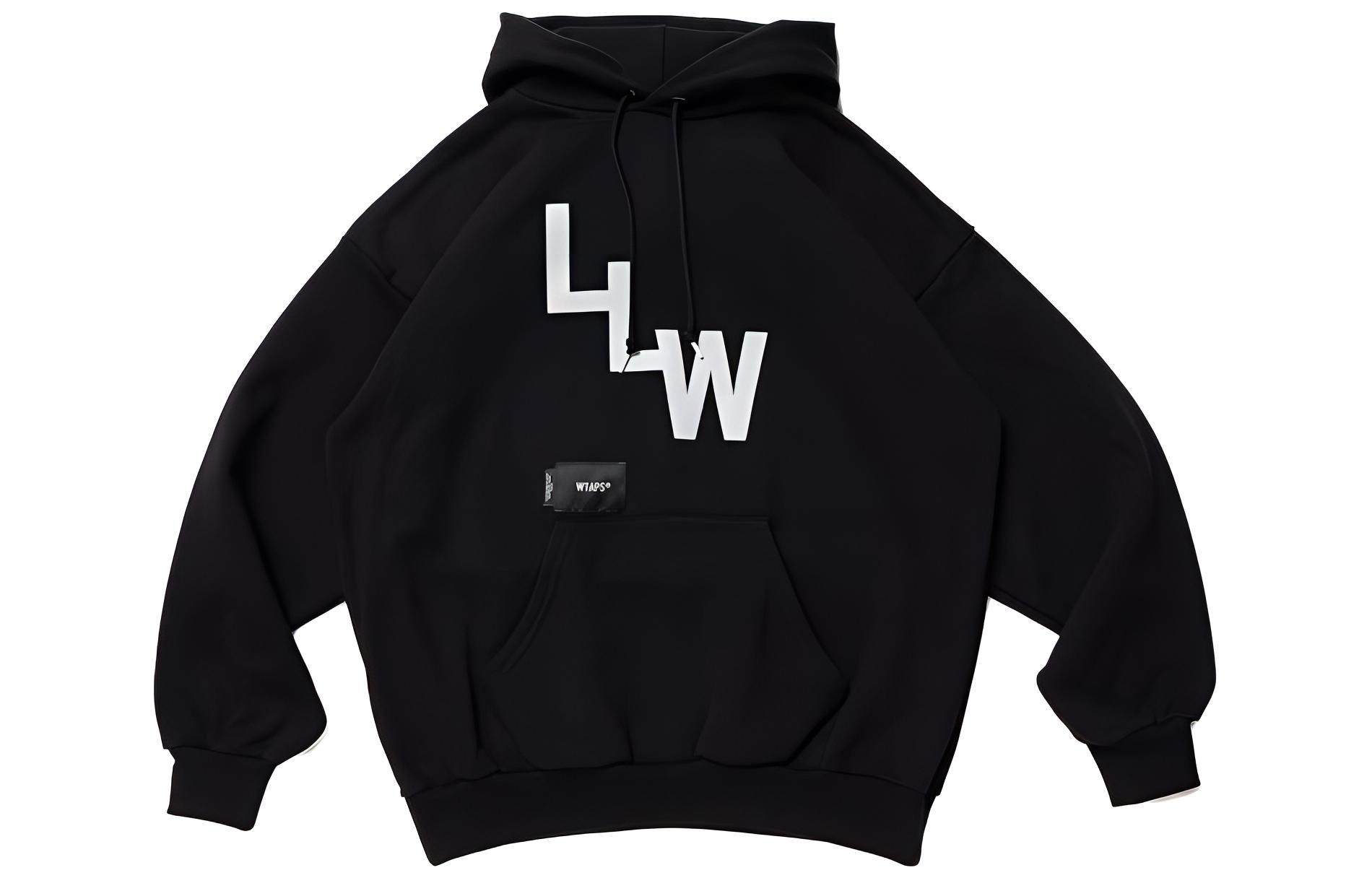 WTAPS SS23 Letter Print Pullover Hoodie Black Long Sleeve 222ATDT-HPM04S-BLACK